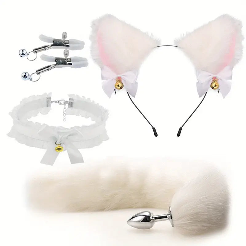 Cat Ears Headband Cute Fox Tail Plug Tail With Small Butt Plug Nipple Clamp