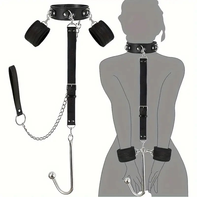 4th Generation Reverse Hand Sex Toy With Traction Chain Black Faux Leather