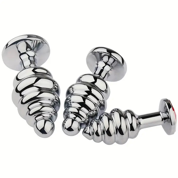Stainless Steel Threaded Anal Plug with Teal Gemstone Base G-Spot Toy
