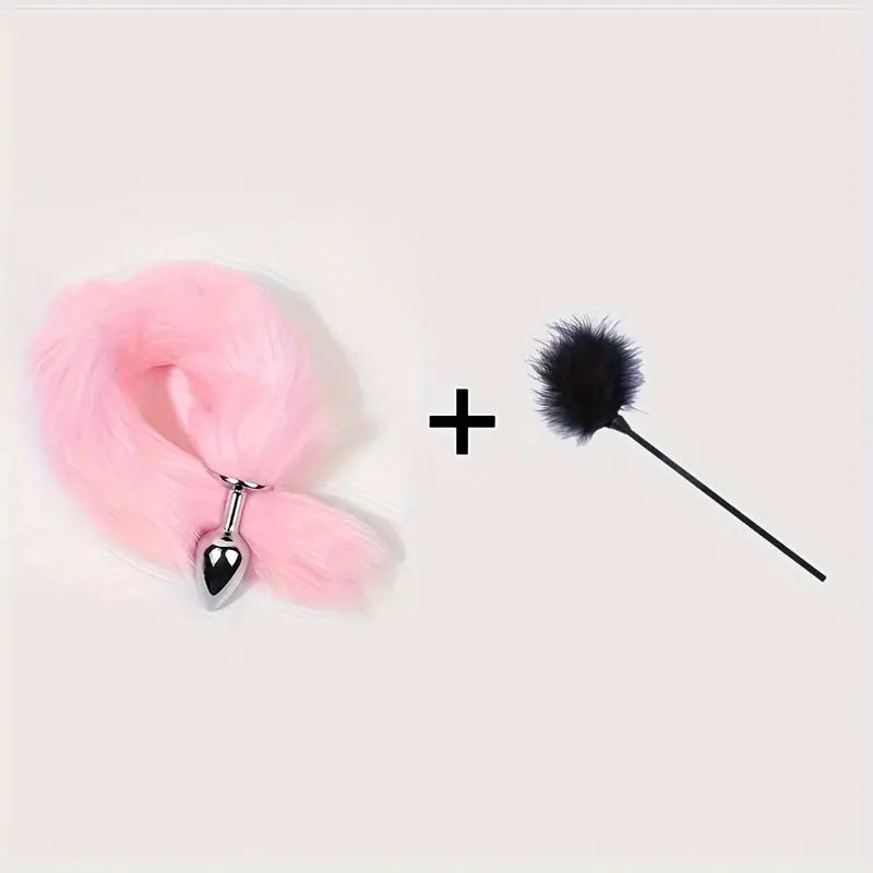 Anal Plug Tail Plus Feather Gradient Color Metal Anal Plug Tail Erotic Supplies