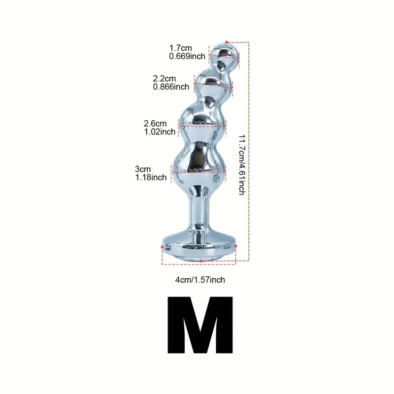 4 Bead Metal Anal Plug Gem Base Butt Plug Beginner Expert Anal Stimulation