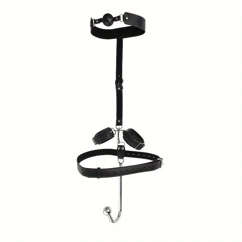 2pcs/set New Sex Backhand Back Gag With Anal Hooks SM Leather Bondage