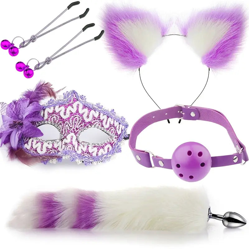 5pcs Coupling Fox Tail Role Playing Anal Plug Mask Ears Hairpin Posterior