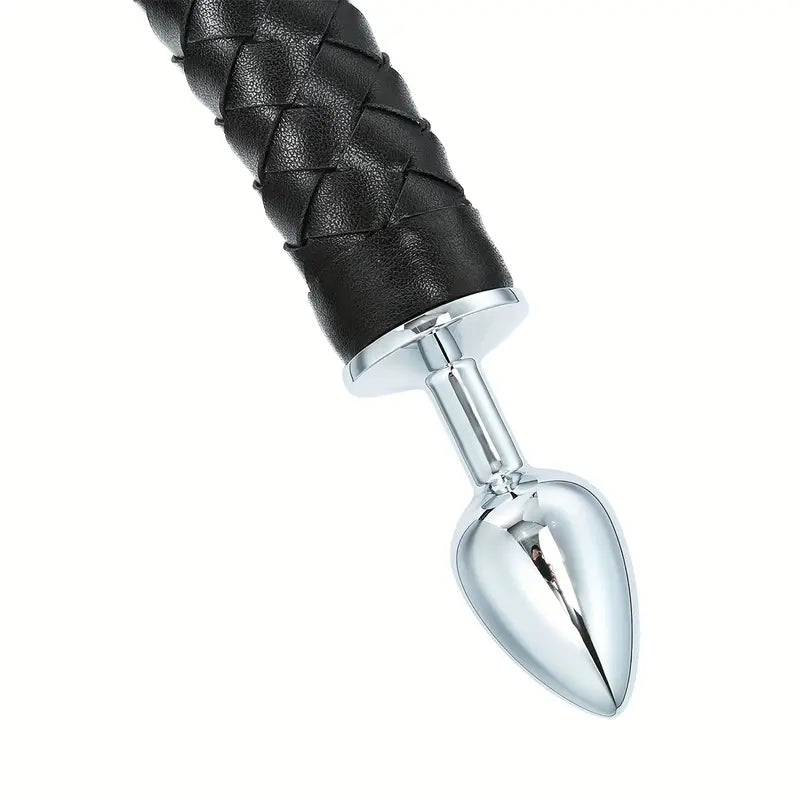 Alloy Anal Plug With Leather Whip Adult Sex Toy Erotic Butt Plug SM Flirting