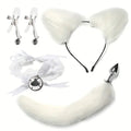 Cat Tail Anal Plug With Nipple Clamps Neck Collar BDSM Anal Sex Toy