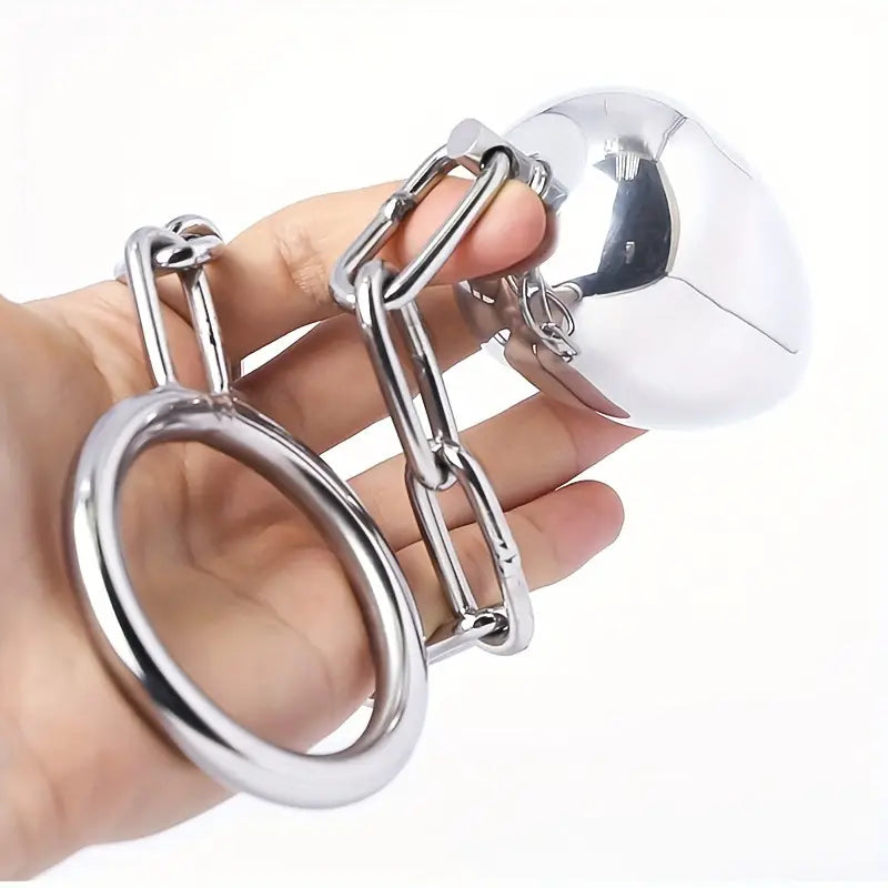 Metal Stainless Steel Chain Anus Plug Removable Chain Male Ring Set