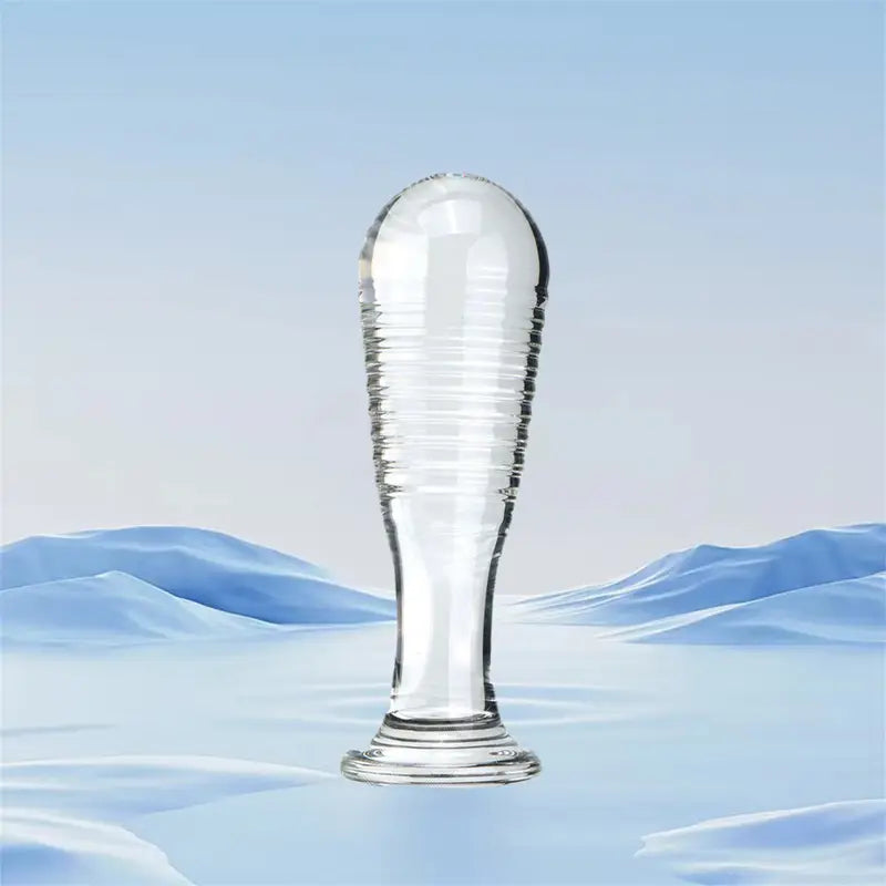 Elegant Blue Glass Threaded Anal Plug G-Spot Stimulation Ribbed Design