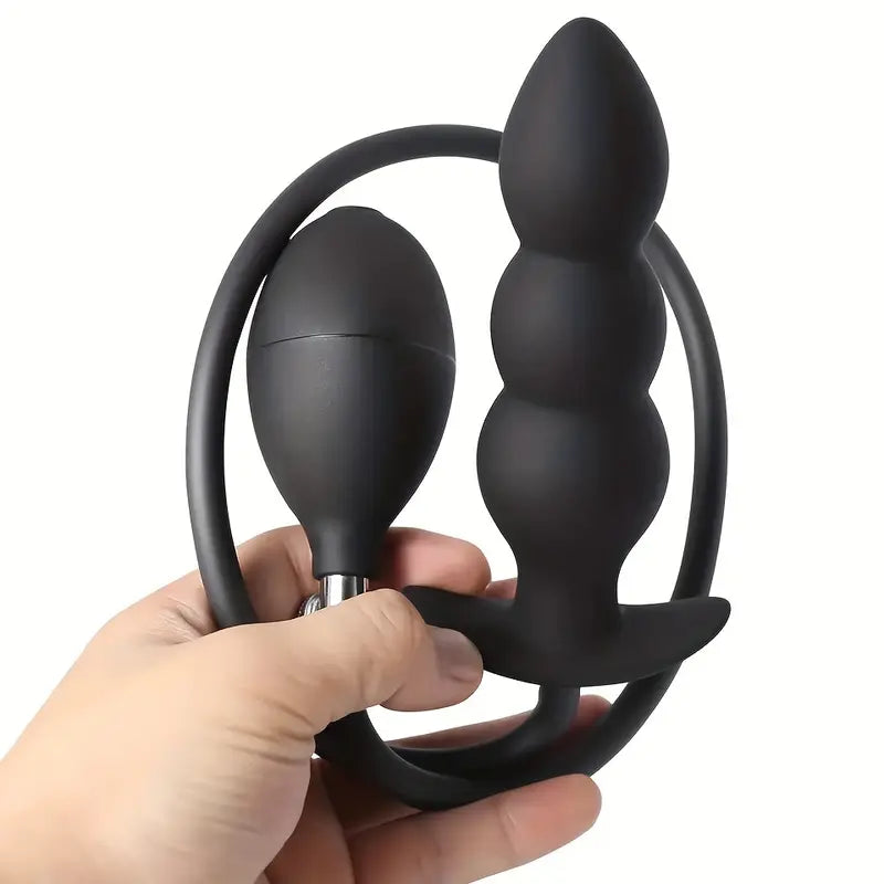 Manual Inflation Silicone Anal Plug Black Adult Toy Manual Expansion Toy