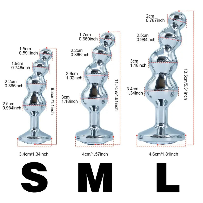 4 Bead Metal Anal Plug Gem Base Butt Plug Beginner Expert Anal Stimulation