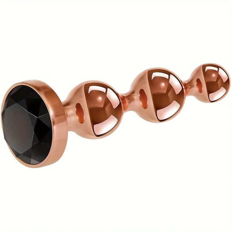 Rose Golden Metal Anal Plug 3-Tier Butt Plug With Gemstone Base