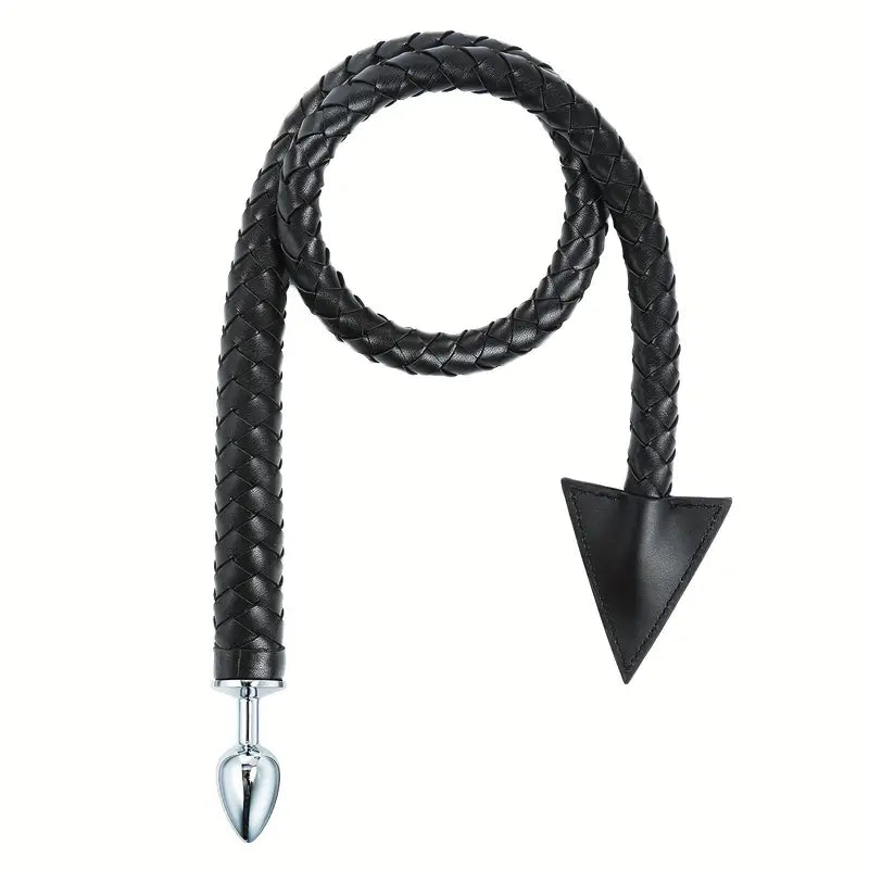 Alloy Anal Plug With Leather Whip Adult Sex Toy Erotic Butt Plug SM Flirting