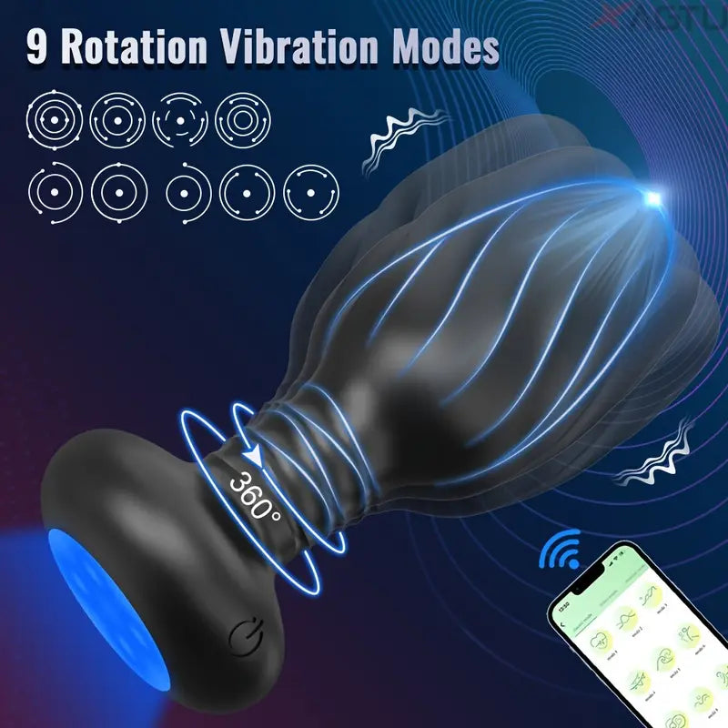 App-Controlled Vibrating Anal Plug Flashing Light Base 9 Rotating Prostate