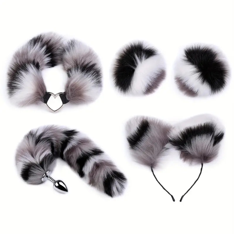 4pcs Butt Plug Anal Plug Set Fox Tail Anal Plug Cat Ears Headband Collar