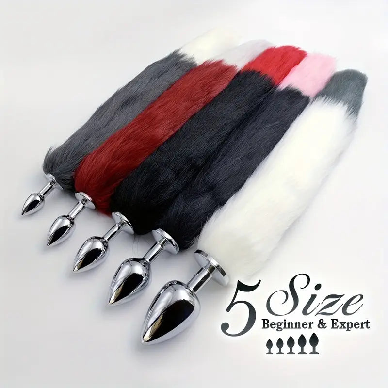 BDSM Five Sizes Faux-Fur Dog Tail Anal Plugs For Role-Playing Games