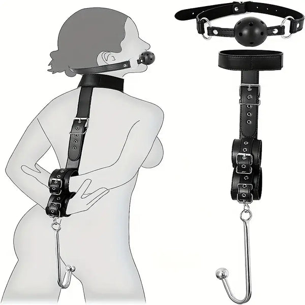 4th Generation With Traction Chain Handcuffs and Collar Anal Metal Hook