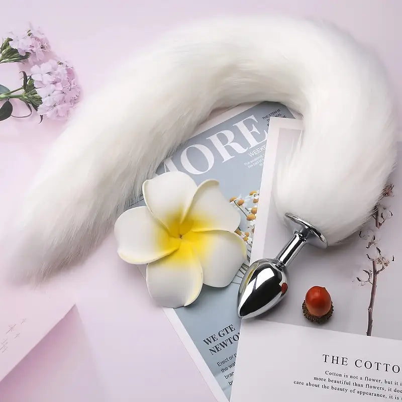 Anal Plug Trainer With Imitation Fluffy Fox Tail Furry Long Fox Tail Role Play