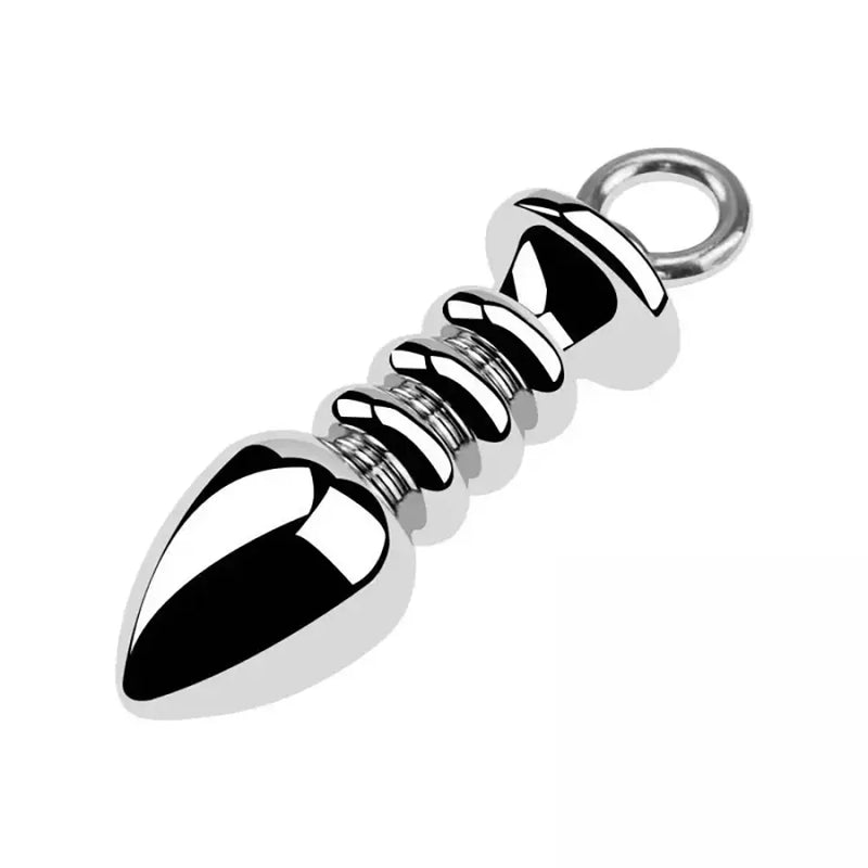 Metal Backyard Ring Threaded Anal Plug Silvery Pulling Plug