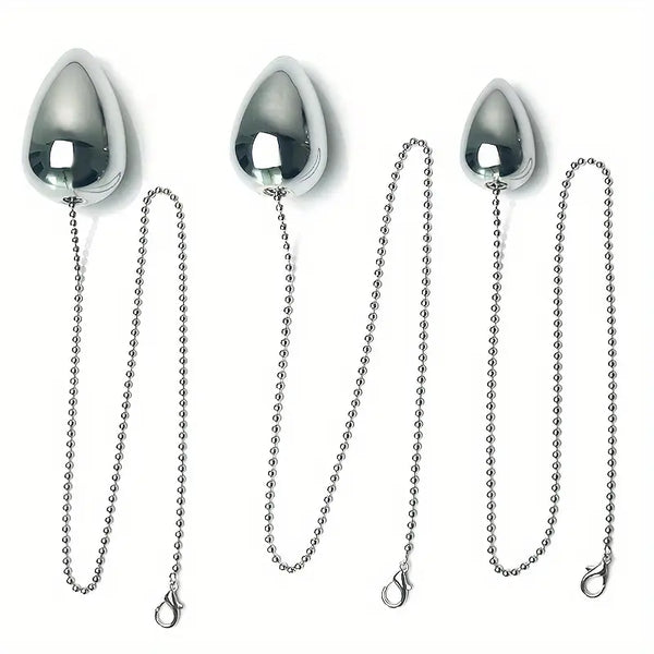 Heavy Duty Metal Teardrop Butt Plug With Chain Solid Anal Toy Couples