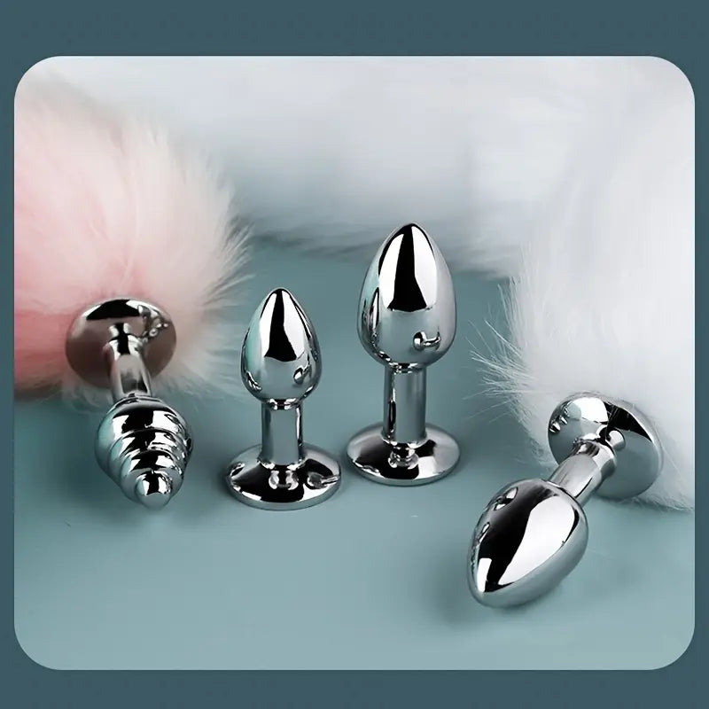 Detachable Faux Fur Fox Tail Metal Anal Plug Role-playing Anal Sex Toy