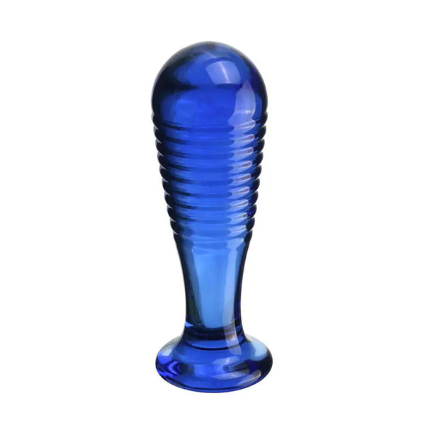 Elegant Blue Glass Threaded Anal Plug G-Spot Stimulation Ribbed Design