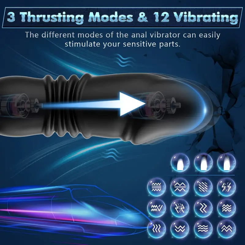 3 Thrusting Speeds 12 Vibration Modes Anal Butt Plug Dildo Massager