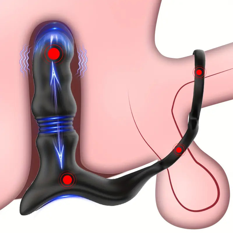 Thrusting Vibrating Anal Vibrator Prostate Massager With 2 Cock Ring