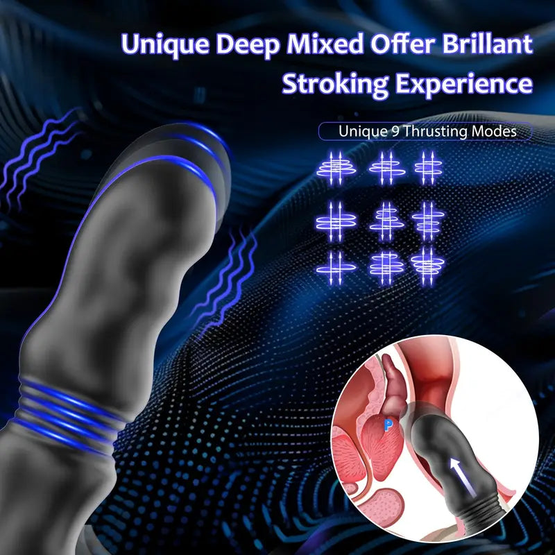 Thrusting Vibrating Anal Vibrator Prostate Massager With 2 Cock Ring