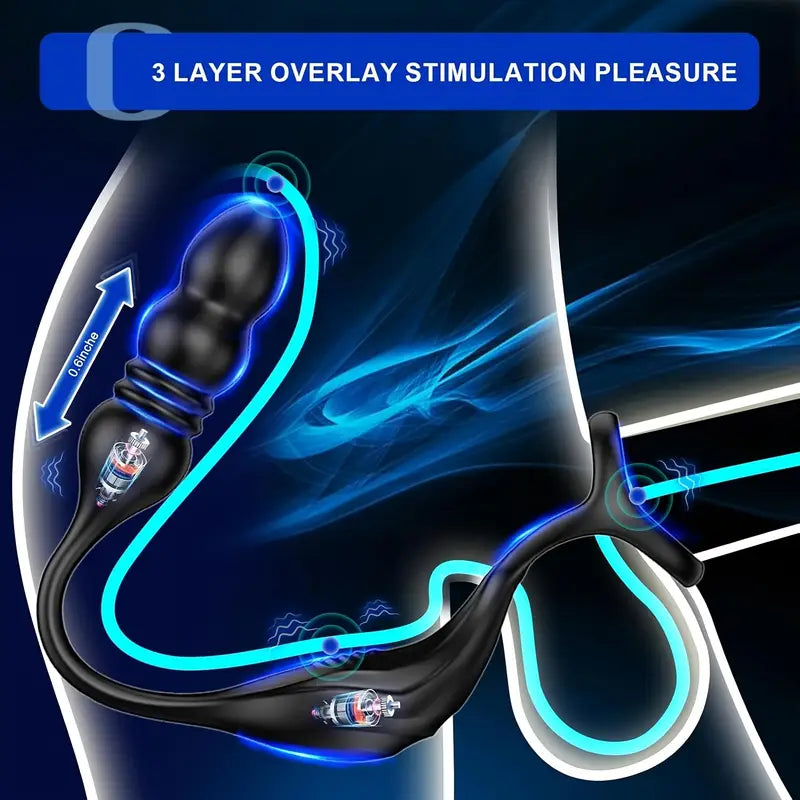 Thrusting Anal Vibrator Prostate Massager Vibrating Cock Ring Butt Plug