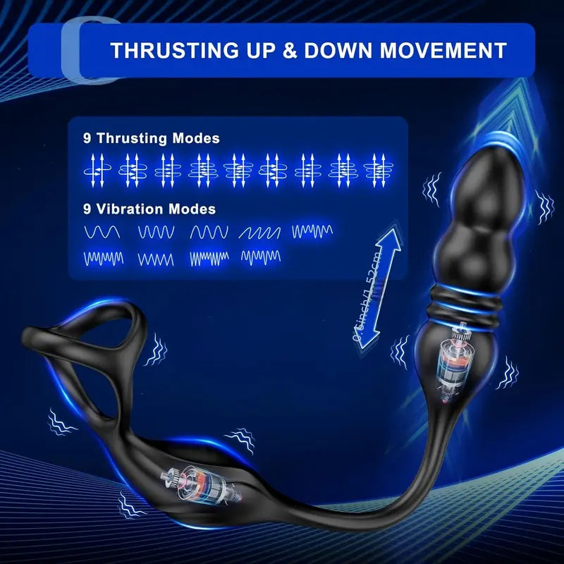 Thrusting Anal Vibrator Prostate Massager Vibrating Cock Ring Butt Plug
