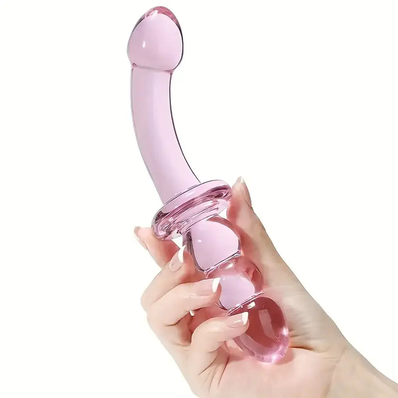 Pink Glass Dildo Anal Plug Self-Wrist Handheld Massage Anal Beads