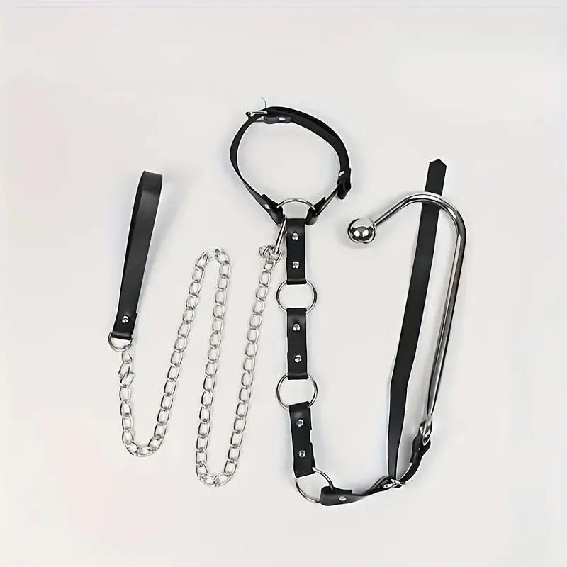 BDSM Bondage Kit Anal Hook Handcuffs Collar with Anal Trainer Ball Gag