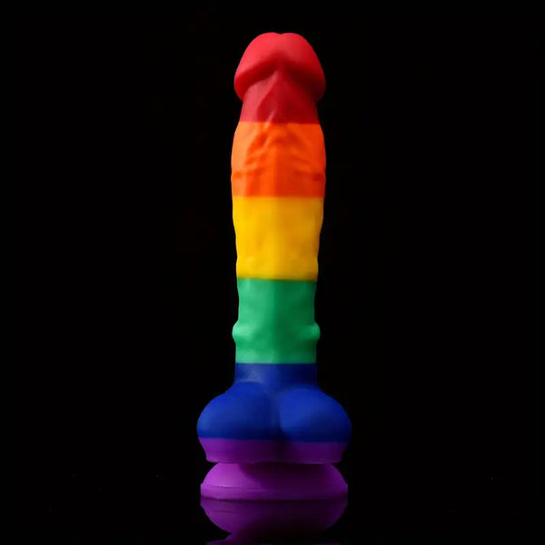 8.27in Rainbow Color Realistic Dildo Liquid Silicone Sex Toy Anal Butt Plug