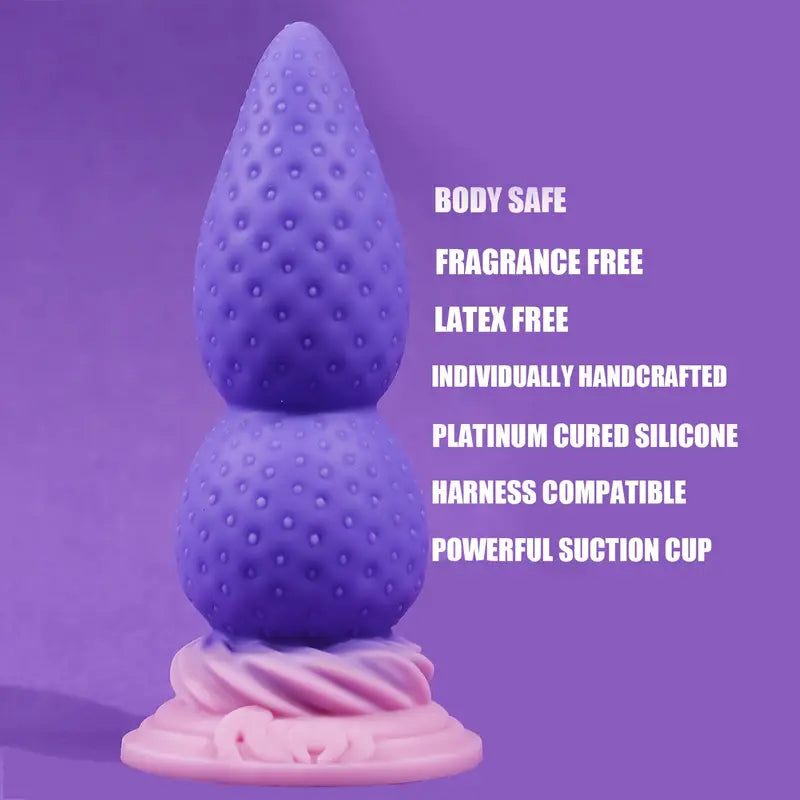 Super Soft Strawberry-Shaped Liquid Silicone Double Size Anal Plug