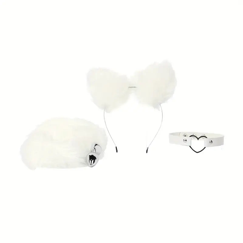 Cute Fox Tail Plug Tail With Small Butt Plug Cat Ears Collar Metal Anal Toy