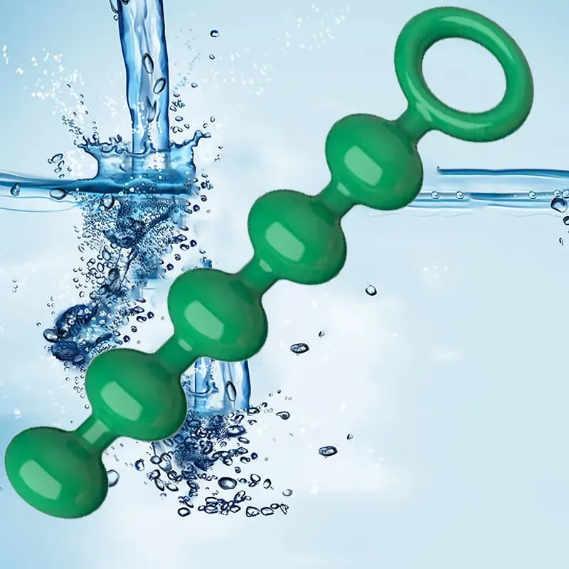 Silicone Anal Bead With 5 Balls Green Butt Plug Anal Sex Toy Pull Ring Silicone Anal Bead With 5 Balls Green Butt Plug Anal Sex Toy Pull Ring