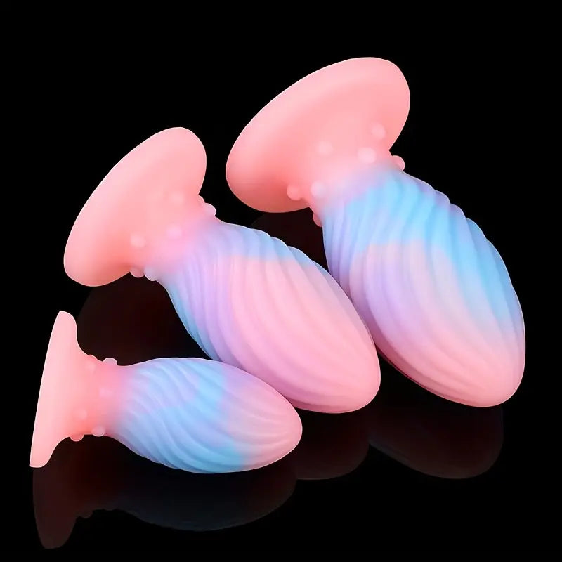 Blue Pink Luminous Mixed Color Soft Silicone Threaded Dragon Egg Anal Plug