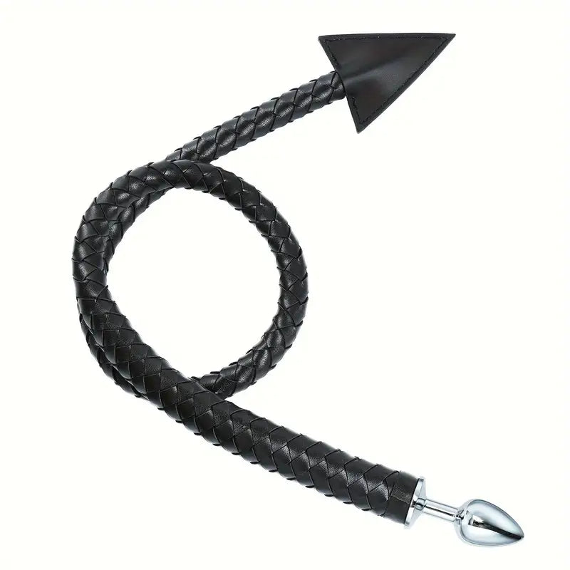 Alloy Anal Plug With Leather Whip Adult Sex Toy Erotic Butt Plug SM Flirting