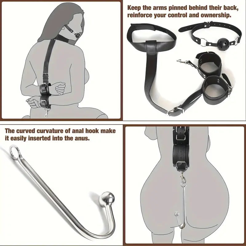 4th Generation With Traction Chain Handcuffs and Collar Anal Metal Hook