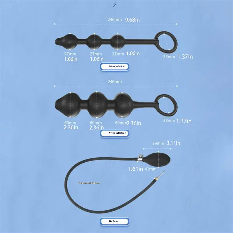 Locking Silicone Butt Plug With Inflatable Beads Stimulating Anal Sex Toy