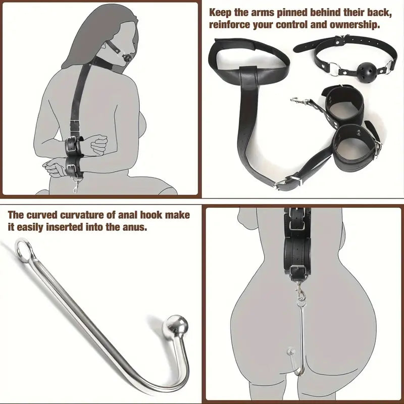 4th Generation With Traction Chain Handcuffs and Collar Anal Metal Hook