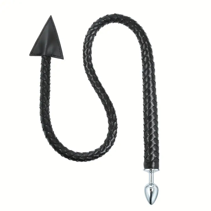 Alloy Anal Plug With Leather Whip Adult Sex Toy Erotic Butt Plug SM Flirting