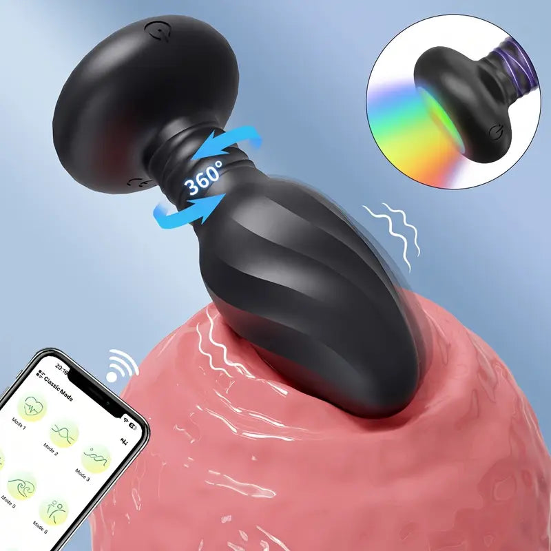 App-Controlled Vibrating Anal Plug Flashing Light Base 9 Rotating Prostate