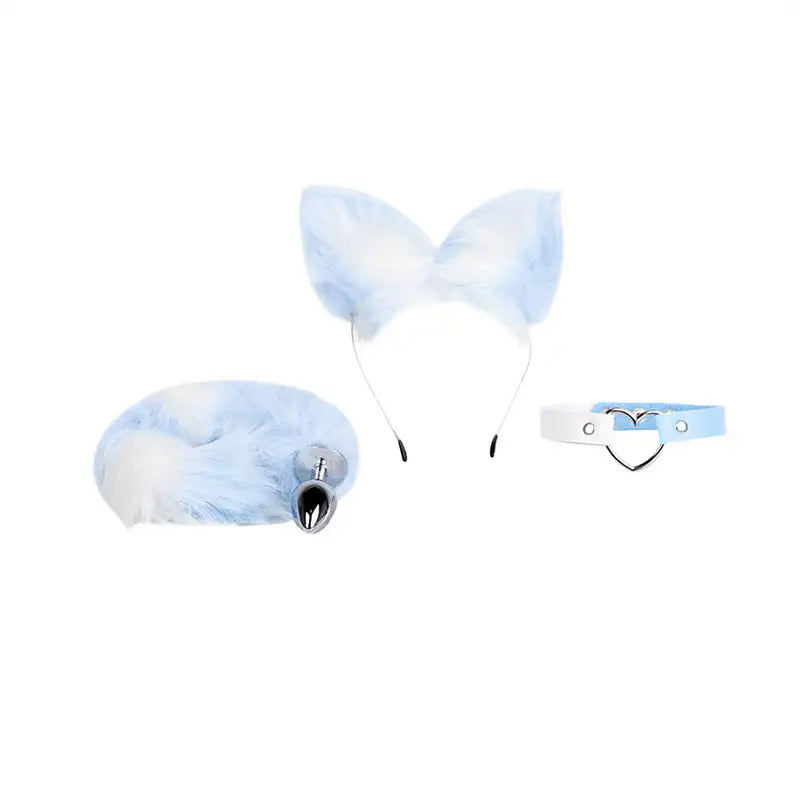 Cute Fox Tail Plug Tail With Small Butt Plug Cat Ears Collar Metal Anal Toy