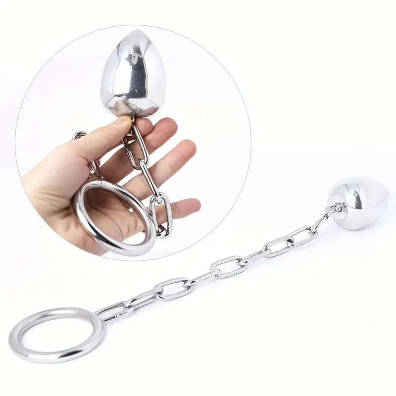 Metal Stainless Steel Chain Anus Plug Removable Chain Male Ring Set