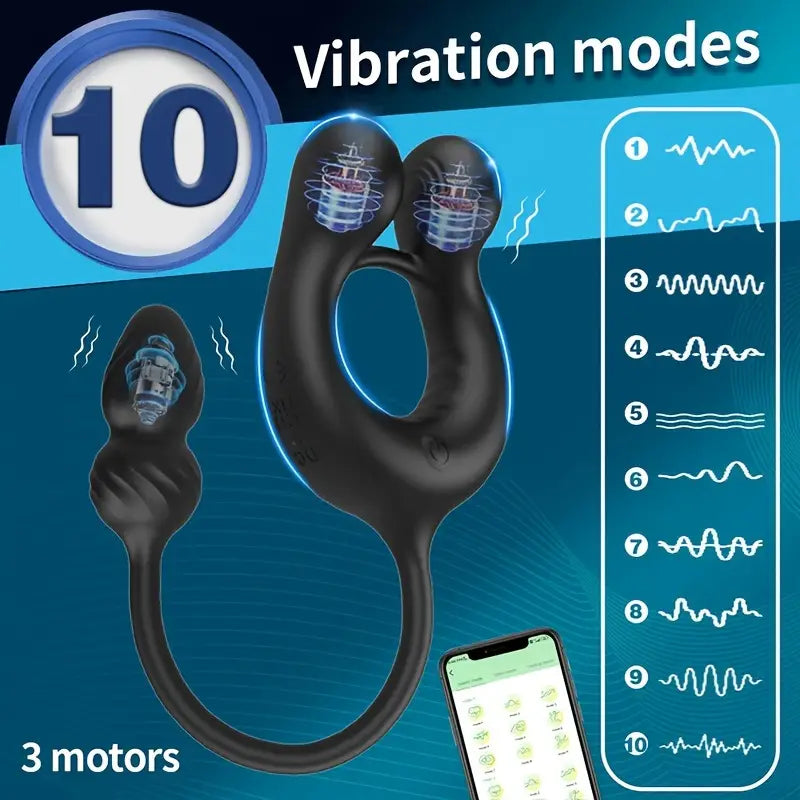 10 Vibrating Thrusting Modes Silicone Prostate Butt Plug With Cock Ring