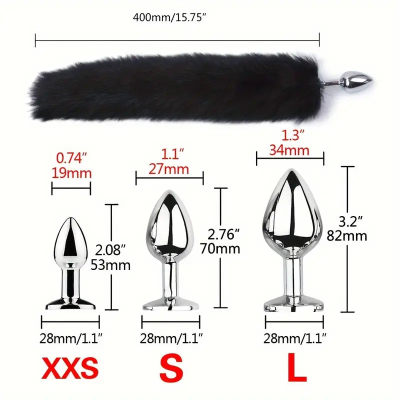 Three Size Dog Tail Metal Anal Plug Animal Tail Butt Plug Cosplay Sex Games