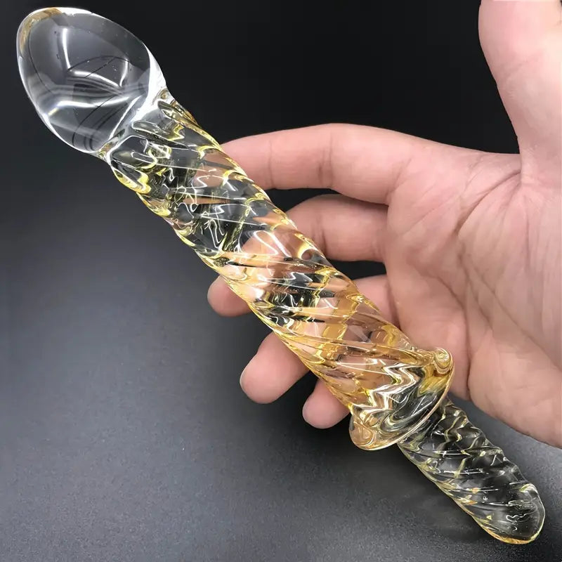 Golden Pattern Glass Dildo Handheld Anal Plug Sex Toy For Men