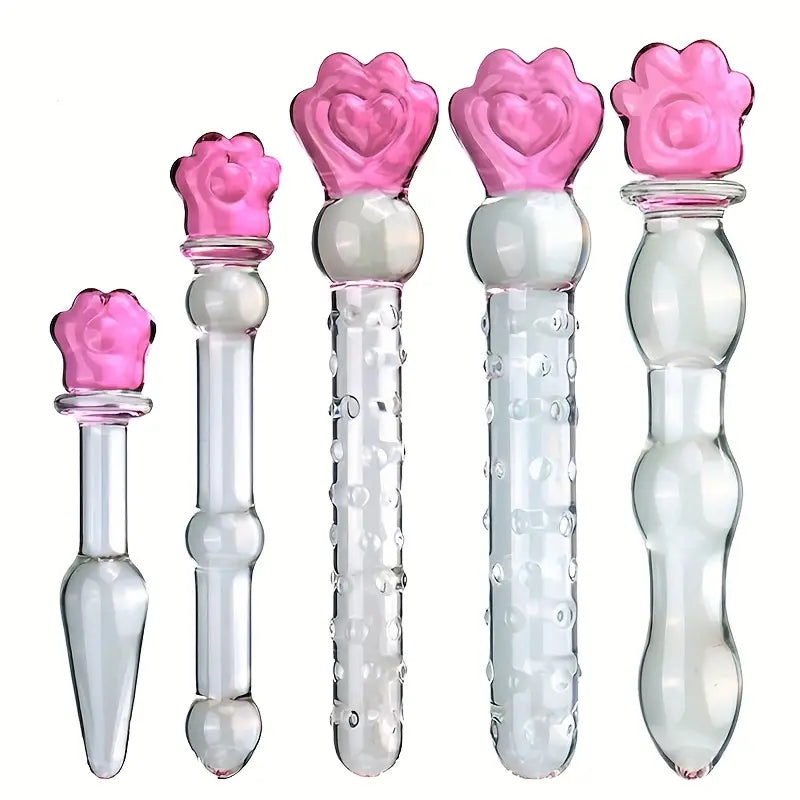 Heart-Shaped Glass Crystal Dildo Anal Plug With Beads Erotic Toy For Men