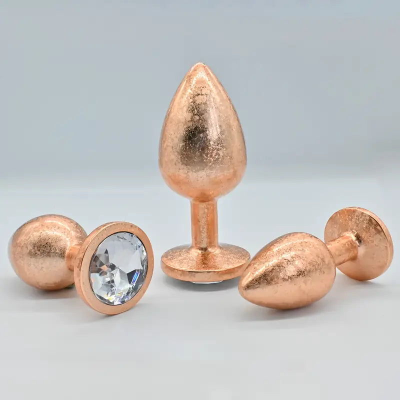 Golden Ice Flower Anal Plug Metal Butt Trainer With Jeweled Base