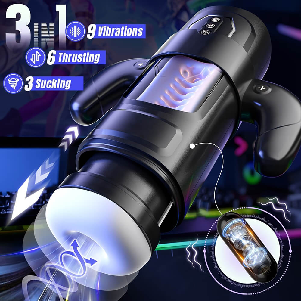 3 Sucking 6 Thrusting 9 Vibrating Retractable Rotatable Masturbator Weadultshop